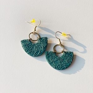 Green Floral Stamped / Textured Clay Earrings